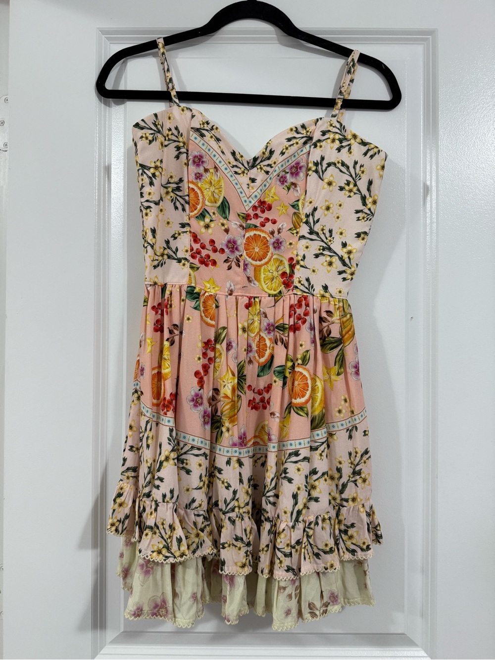 Agua Bendita Pink Floral & Citrus Print Spaghetti-Strap Dress